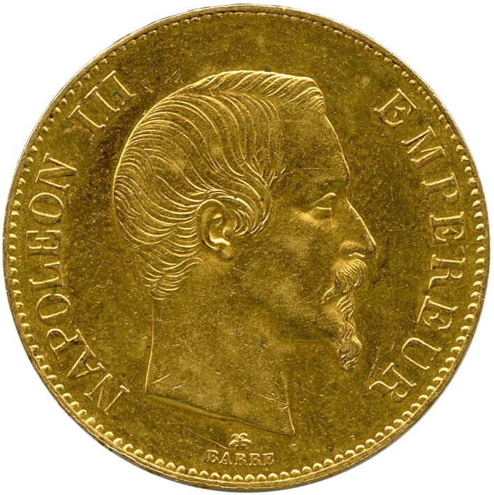 フランス ナポレオン3世(1852-1870) 100フラン金貨 1859BB Fr570 KM786.2 無冠 EF |  コインライブラリー・プリンシパル