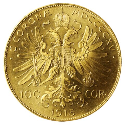 フランツ・ヨーゼフ1世 100コロナ金貨 1915年（リストライク）