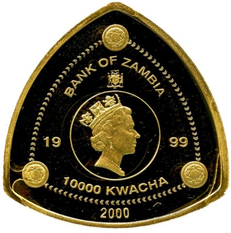 ザンビア エリザベス2世 20世紀記念 10,000ケワチャ金貨 1999年