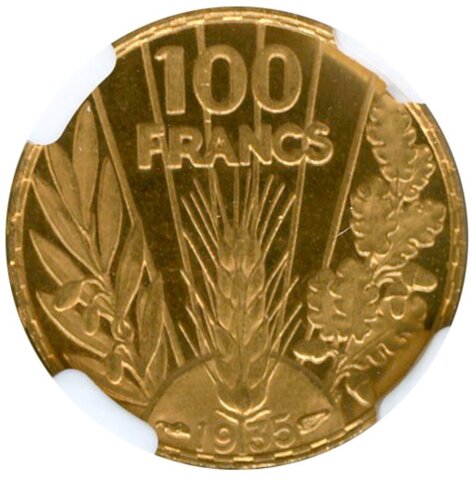 第三共和国 100フラン金貨 ウイングヘッド 1935年