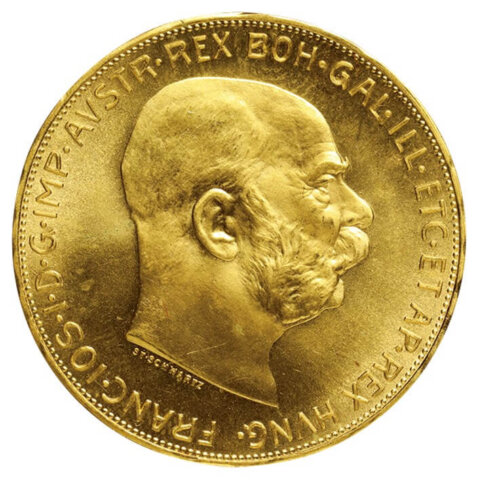 フランツ・ヨーゼフ1世 100コロナ金貨 1915年（リストライク）