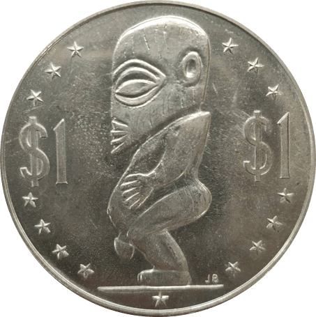 クック諸島 エリザベス2世 タンガロア 1ドル銀貨 1985年