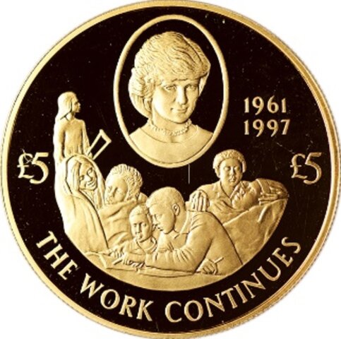 ダイアナ（エリザベス2世） 5ポンド金貨 ダイアナ妃死去5周年記念 2002年