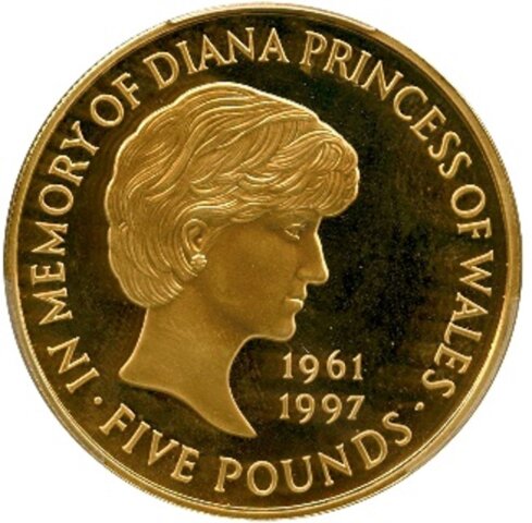 ダイアナ（エリザベス2世) ５ポンド金貨 ダイアナ妃追悼記念 1999年