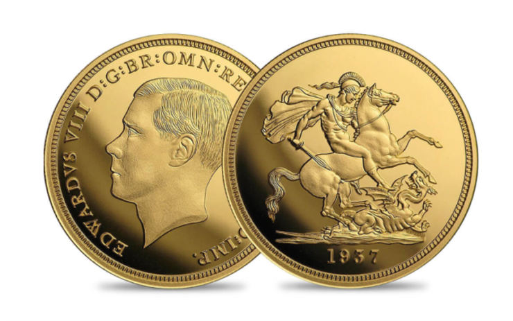 エドワード8世 聖ジョージの竜退治 5ポンド金貨 復刻金メダル 1937年