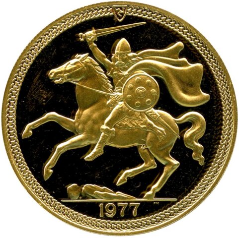 エリザベス2世 5ポンド金貨 マン島 1977年