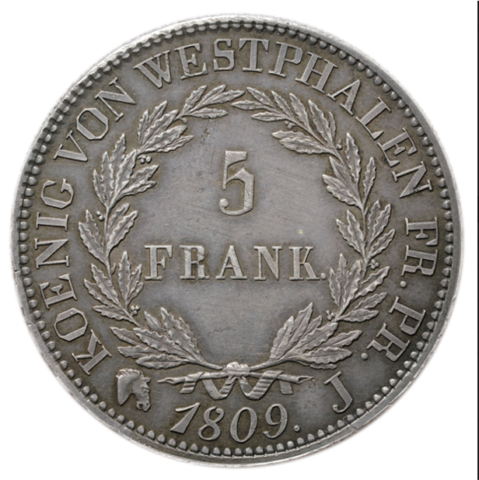 ジェローム･ボナパルト 5フラン銀貨 1809年