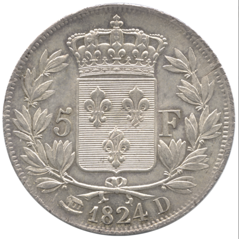 ルイ18世 ノアの箱舟 5フラン銀貨 1824年