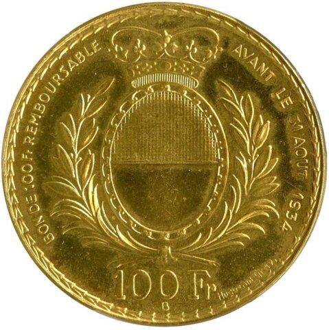 フリーブルク 射撃祭 100フラン金貨 1934年