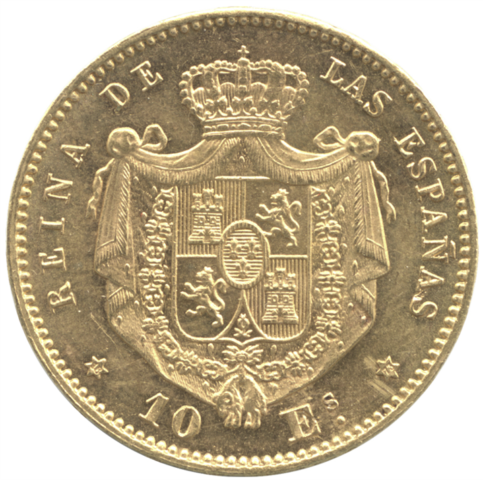 イザベラ2世 10エスクード金貨 マドリード鋳 1868年