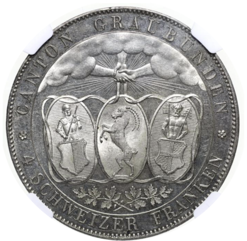 グラウビュンデン 射撃祭 4フランケン銀貨 1842年