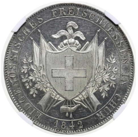 グラウビュンデン 射撃祭 4フランケン銀貨 1842年