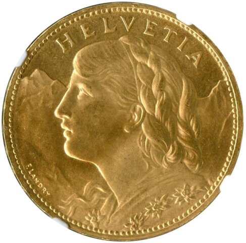アルプスの少女ブレネリ 100フラン金貨 1925年