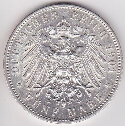 アルベルト ザクセン王国  5マルク銀貨 1875年