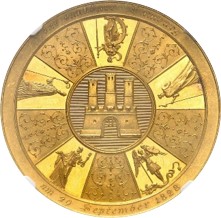 ハンブルク ポルトガレッサー 市民憲章300周年 10ダカット金貨 1828年