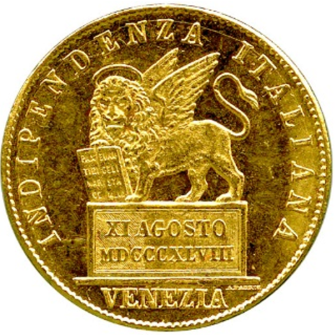 ヴェネティアの獅子 20リレ金貨 1848年