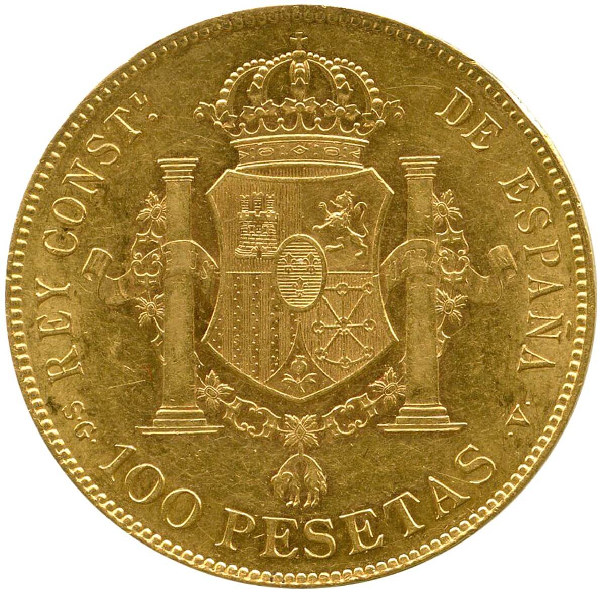 スペイン アルフォンソ13世(1886-1931) 100ペセタ金貨 1897 Fr347 KM708 EF+/UNC | コインライブラリー