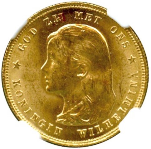 ウィルヘルミナ1世 10ギルダー金貨 1897年