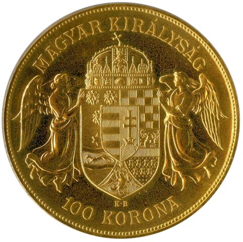 フランツ・ヨーゼフ1世 100コロナ金貨 1908年（リストライク）