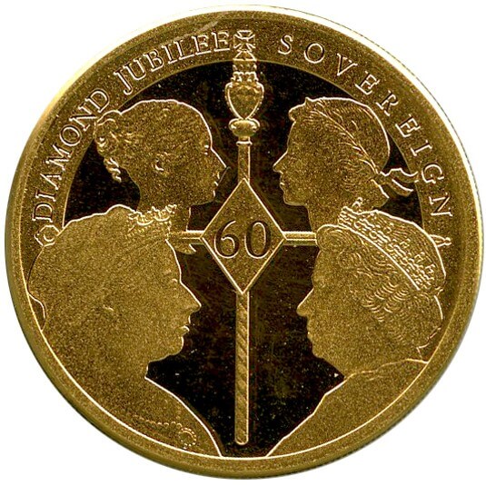 トリスタンダクーニャ ダイヤモンドジュビリー ヴィクトリア&エリザベス2世 1ソボレン金貨 2012年