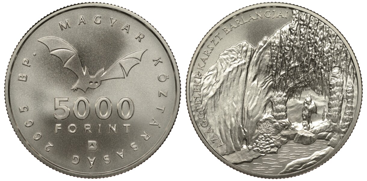 コウモリとカルスト洞窟 5000フォリント銀貨 2005年