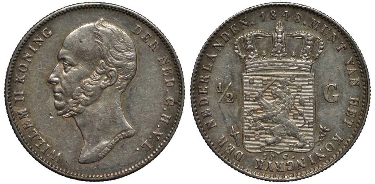 ウィレム2世 1/2ギルダー銀貨 1848年