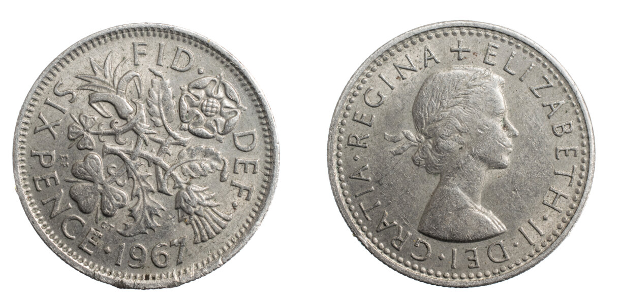 エリザベス2世 6ペンス銀貨（白銅貨） 1961年