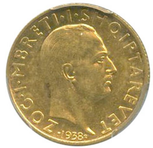 アルバニア ゾク1世 20フランガ・アリ金貨 1938年