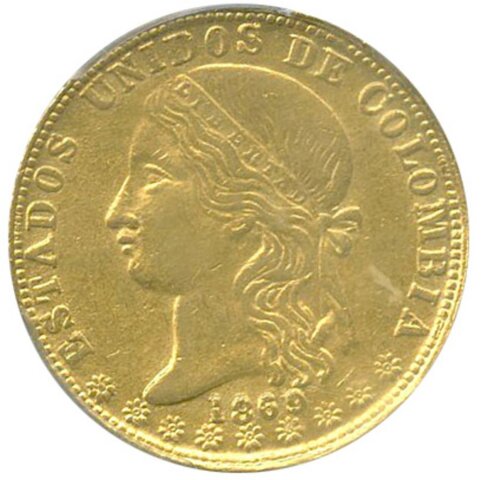 コロンビア 20ペソ金貨 1869年