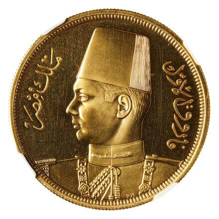 エジプト ファルークご成婚記念 500ピアストル金貨 1938年