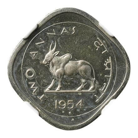 インド 2アンナ白銅貨 1954年