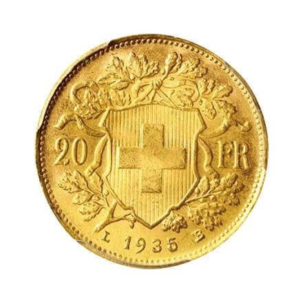 分類金貨【金貨】1935 スイス 20フラン ブレネリ PCGS MS65