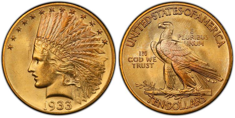 インディアンコイン 10ドル金貨 1933年