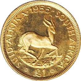 南アフリカ エリザベス2世 1ポンド金貨 1955年