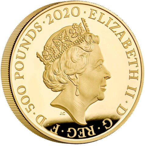 イギリス エリザベス2世 スリーグレイセス 500ポンド金貨 2020年