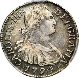 コロンビア カルロス4世 2レアル銀貨 1794年