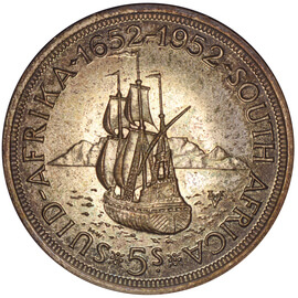 南アフリカ ジョージ6世 5シリング銀貨 ケープタウン記念日 1952年