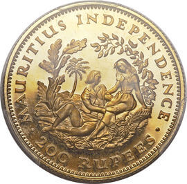 モーリシャス エリザベス2世 モーリシャスの独立 200ルピー金貨 1971年