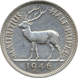 モーリシャス ジョージ6世 ½ルピー銀貨 1946年