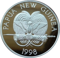 パプアニューギニア ミドリニシキヘビ 5キナ銀貨 1998年