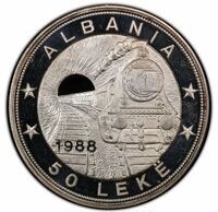 アルバニア 鉄道記念 50レケ銀貨 1988年