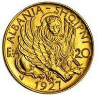 アルバニア スカンデルべグ 20フランガ・アリ金貨 1927年
