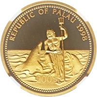 パラオ 海洋環境保護記念 ウミガメ 200ドル金貨 1998年