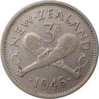 ニュージーランド ジョージ6世 3ペンス銀貨 1946年