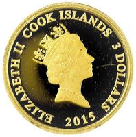 クック諸島 エリザベス2世 ピーナッツ（スヌーピー）65周年 3ドル金貨 2015年