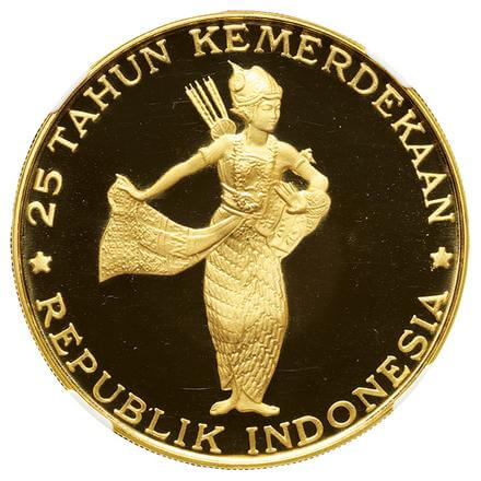 インドネシア ジャワダンサー 独立25年記念 10000ルピア金貨 1970年