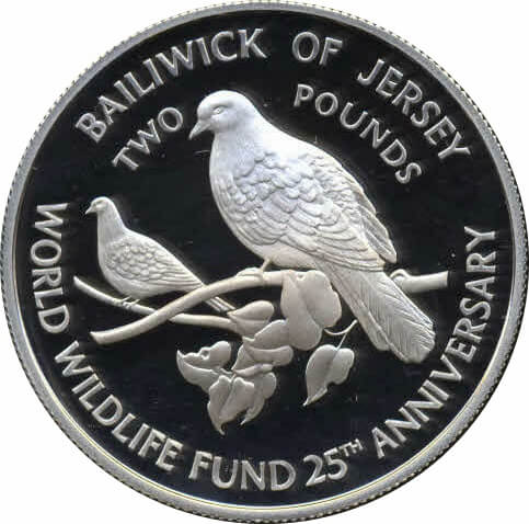 ジャージー エリザベス2世 世界自然保護基金設立 25 周年 2ポンド銀貨 1987年