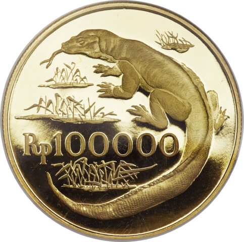 インドネシア コモドドラゴン 10000ルピア金貨 1974年