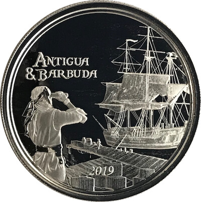 アンティグア・バーブーダ エリザベス2世 海賊と帆船 2ドル銀貨 2019年