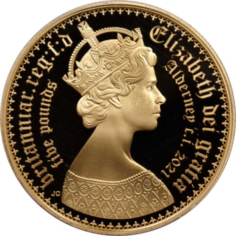 オルダニー島 エリザベス2世＆ヴィクトリア女王 ゴシッククラウン金貨 5ポンド金貨 2021年